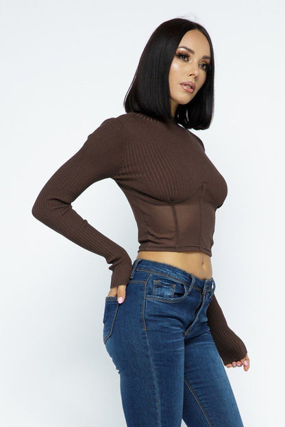 Knit Crop Top With Bottom Mesh