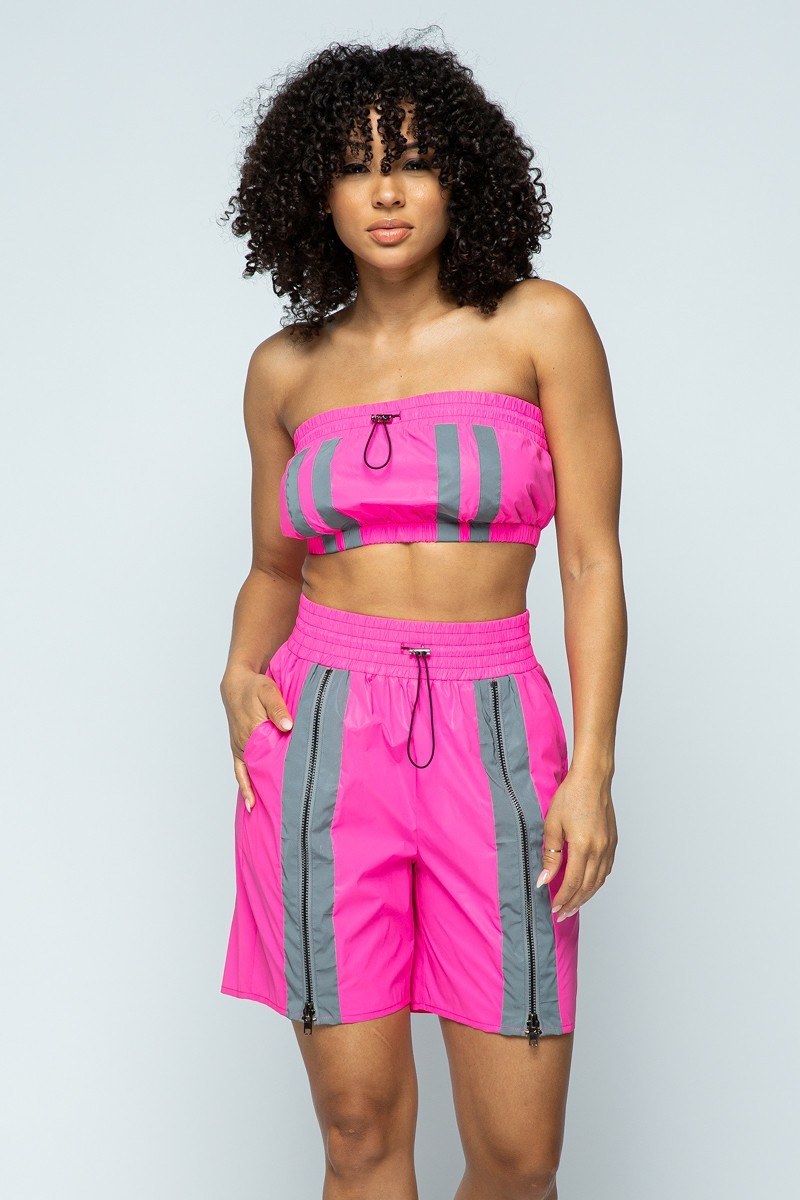Cropped Mini Tube Top/lined Thigh Length Shorts Set